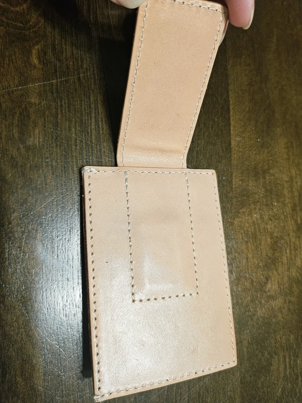 Leather Card Holder with Feather Embossing - Tan